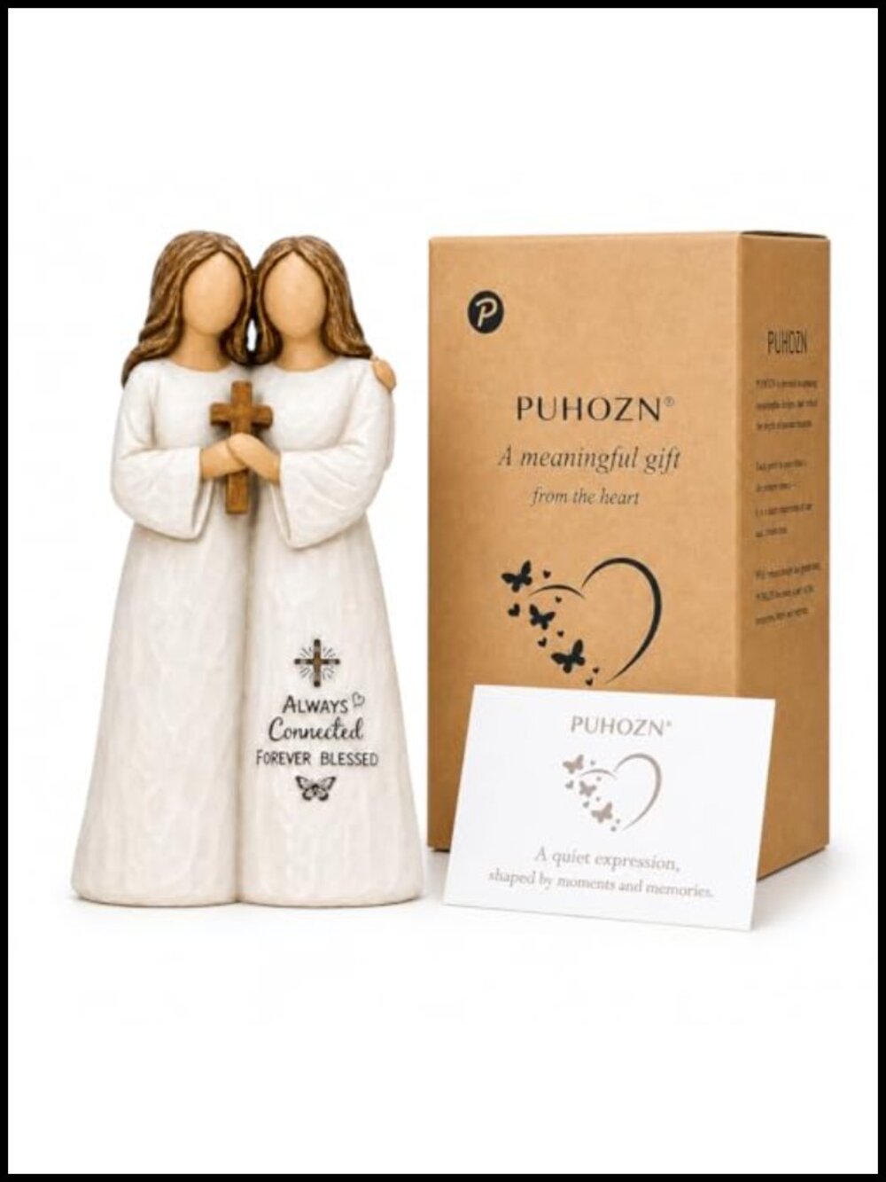 Christian Figurine 6in Resin Prayer Partner Gift with Cross Decor
